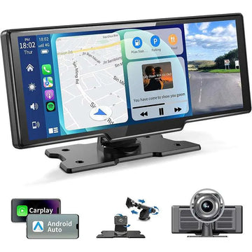 10.26 inch car navigation with rear dual recording black touchscreen infotainment system lens suction mount usb port