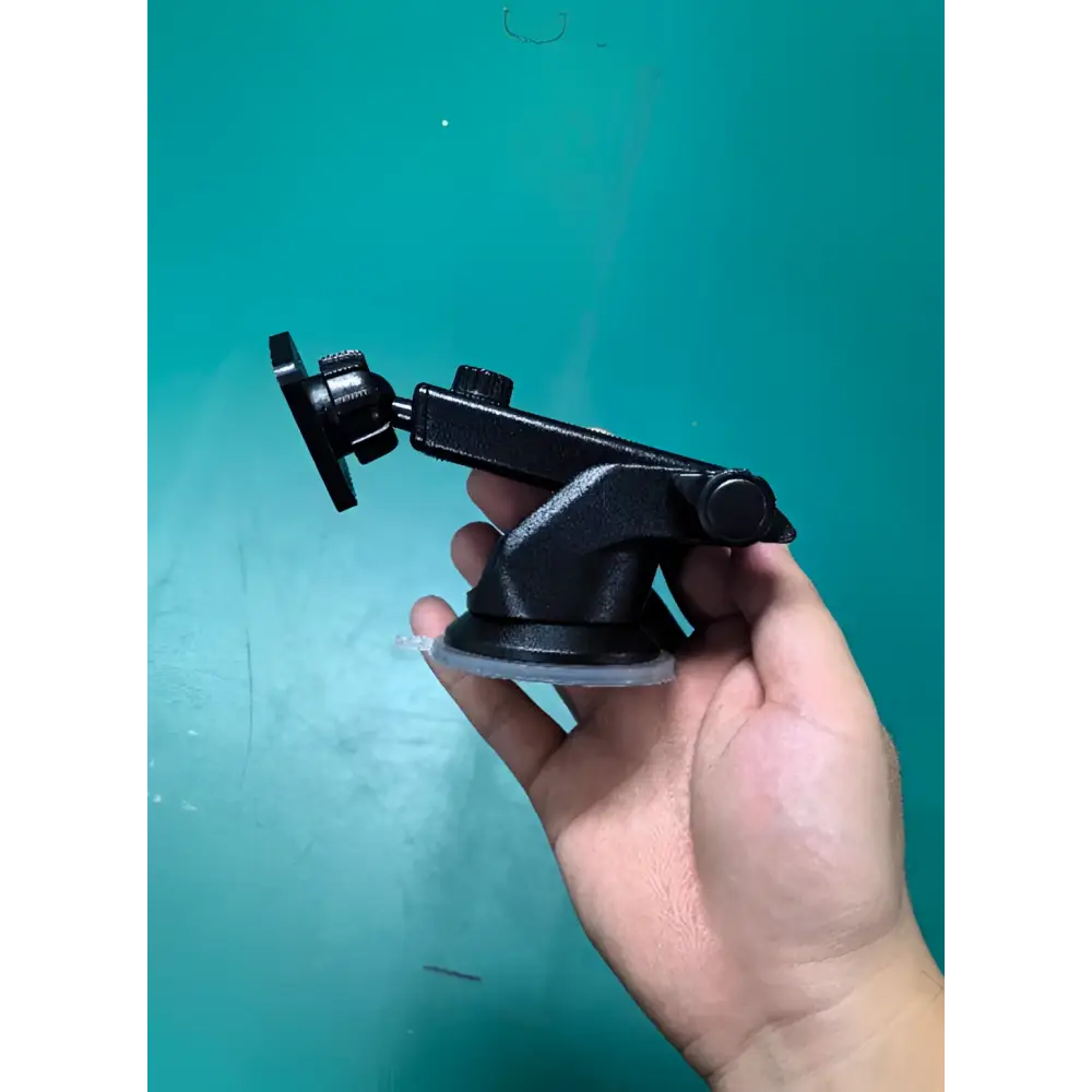 Black plastic suction cup mount with adjustable arm and camera clamp for 10.26 inch car navigation rear dual recording