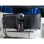 Black rearview camera with circular lens and mounting bracket for 10.26 inch car navigation with rear dual recording