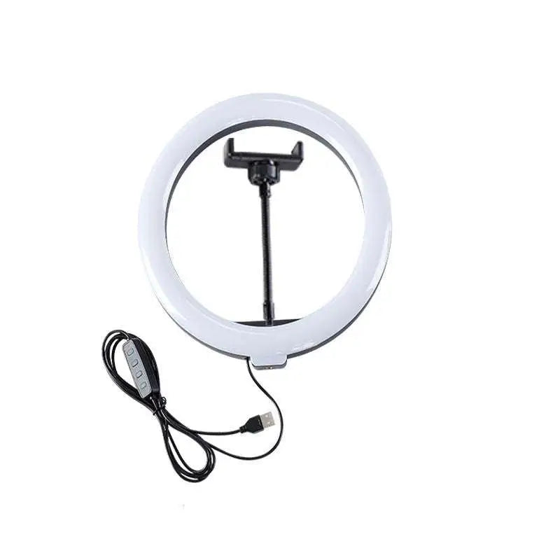White 10 inch 26cm ring beauty light with black smartphone holder and usb cable for live streaming and makeup