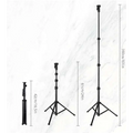 Black telescopic tripod stand with adjustable height and three-legged base for 10 inch 26cm ring beauty light with phone holder