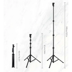 Black telescopic tripod stand with adjustable height and three-legged base for 10 inch 26cm ring beauty light with phone holder
