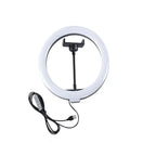 White 10 inch 26cm ring beauty light with black smartphone holder and usb cable for live streaming and makeup