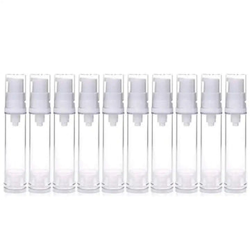Clear plastic pack 10ml airless pump press travel bottles with white pump nozzles for easy dispensing