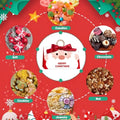 A festive red and white santa claus christmas candy box with merry christmas print and a decorative ribbon bow