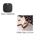 Black square-shaped 10000mah mini power bank with dual usb ports and lcd display featuring a silver logo on top edge