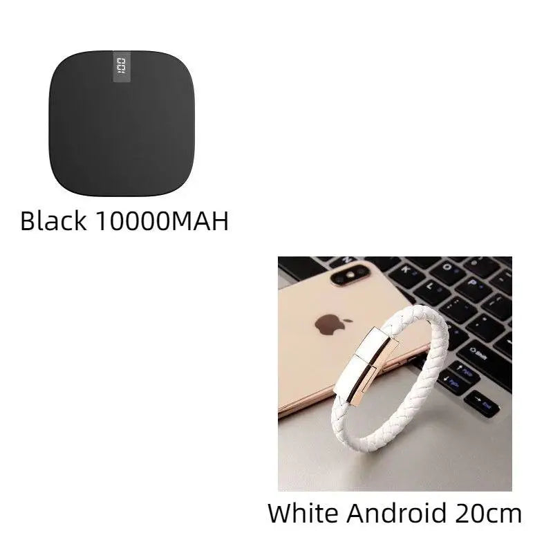 Black square-shaped 10000mah mini power bank with dual usb ports and lcd display for portable charging