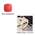 Red rectangular 10000mah mini power bank with dual usb ports and lcd display featuring a small black label on top