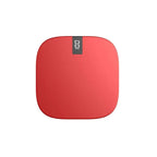 Red square digital bathroom scale with black display panel shown alongside 10000mah mini power bank with dual usb ports