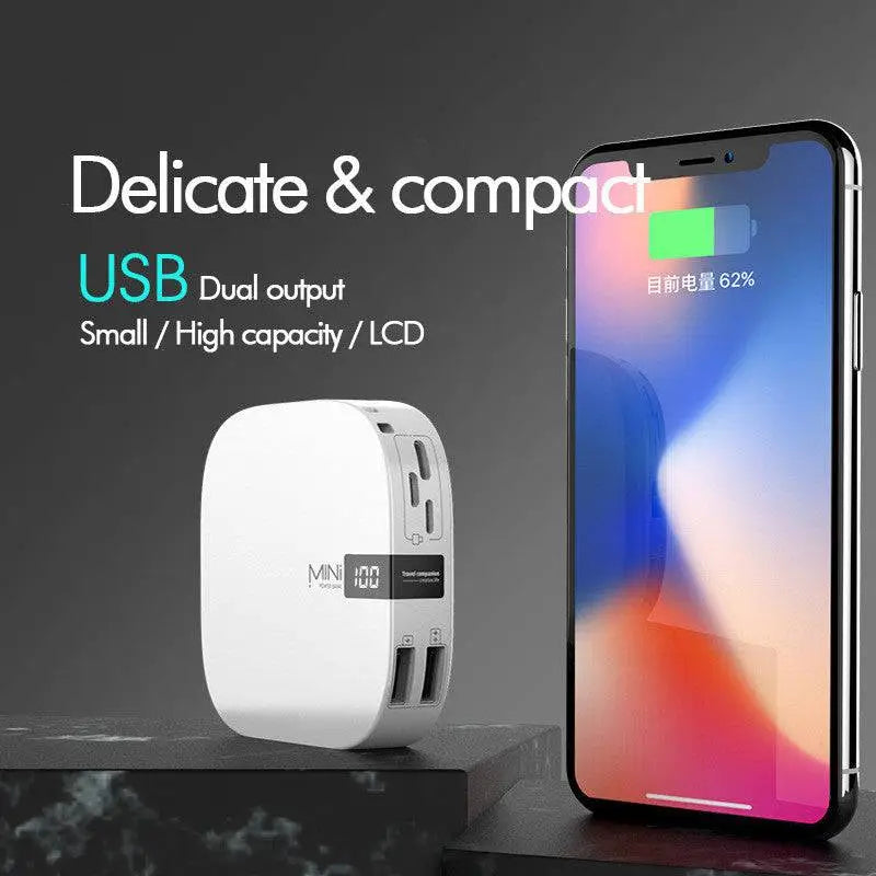 White square-shaped mini power 10000mah mini power bank with dual usb ports and lcd display for travel charging