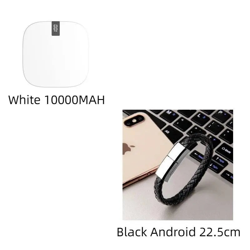 Black braided leather usb charging cable with silver connector for android devices compatible with 10000mah mini power bank dual usb ports