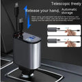 Silver and black 100w car phone charger with dual usb ports digital display and retractable car charger cable mechanism