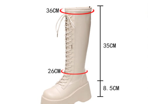 Cream-colored fashion white platform lace up high boots featuring thick soles and a durable design.