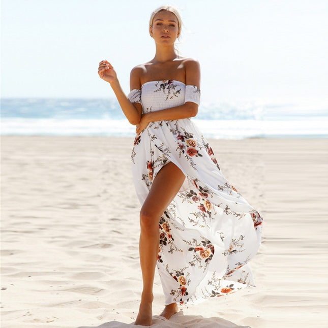 Boho style long dress women Off shoulder beach summer dresses - Royalessencelux