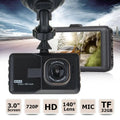 Black car driving recorder with 3.0 inch hd screen and 140 degree lens housing for wide angle capture and hd recording