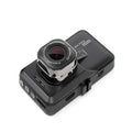 Black car driving recorder with silver lens housing and full hd branding featuring 3.0 inch hd screen display