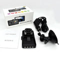 Black compact car driving recorder with 1080p lens housing and 3.0 inch hd screen with silver accents