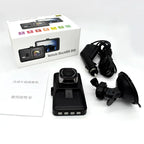 Black compact car driving recorder with 1080p lens housing and 3.0 inch hd screen with silver accents