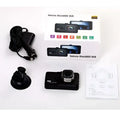 Black compact car driving recorder with silver lens housing and 3.0 inch hd screen for clear recording