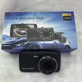 Black dual lens vehicle driving recorder dvr with textured surface and circular camera for 1080p dual dash night vision driving