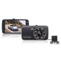 Black textured 1080p dual dash cam with separate rear camera designed for night vision driving and driving recorder use