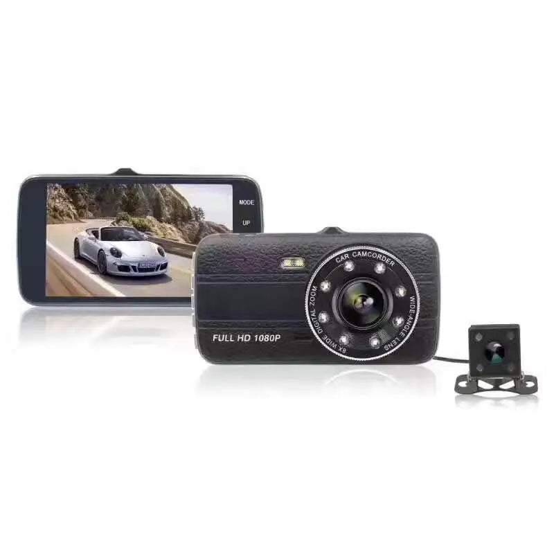 Black textured 1080p dual dash cam with separate rear camera designed for night vision driving and driving recorder use