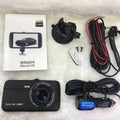 Black rectangular 1080p dual dash cam with circular lens housing for night vision driving and driving recorder use