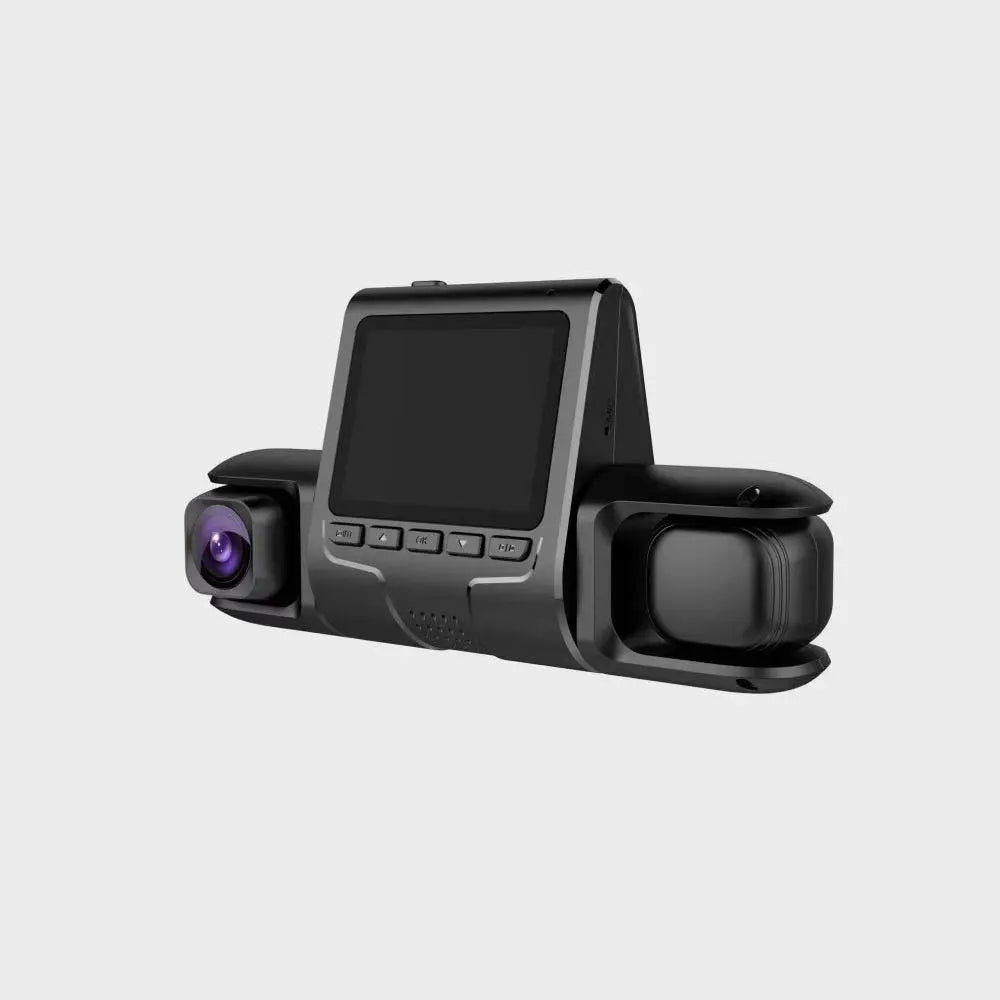 Black 1080p dual dashcam with central touchscreen display and sleek design for rear car reversing and display three recording
