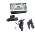 Black 1080p dual dashcam with three recording display and control buttons designed for rear car reversing use
