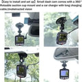 Black compact 1080p full hd car dvr with night vision and 360-degree suction cup mount featuring car charger