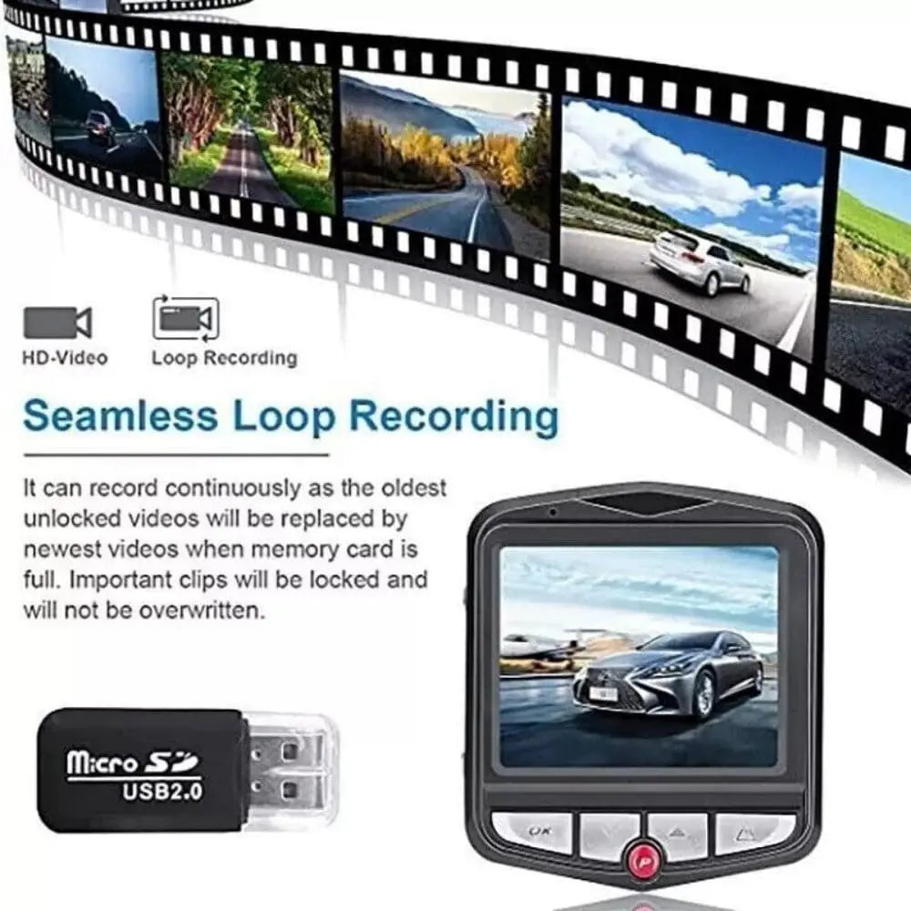 Black and silver 1080p full hd dash cam with night vision car dvr featuring 3.5-inch screen and four buttons including red record