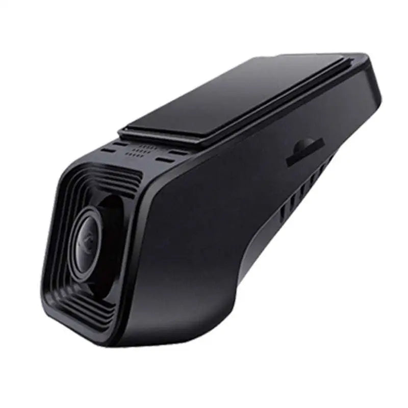 Black plastic 1080p hd night vision driving recorder with sleek angular design and prominent front lens for parking surveillance