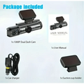 Black and silver 1080p night vision dual lens car dash cam with sleek cylindrical body and flip-up display