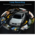 Silver bmw m3 sedan with black roof shown alongside 1080p night vision dual lens car dash cam product