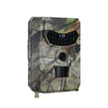 Camouflage-patterned waterproof 1080p trail camera with black lens night vision featuring for wildlife monitoring