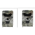 Camouflage-patterned waterproof 1080p trail camera with black lens cover featuring night vision for wildlife monitoring