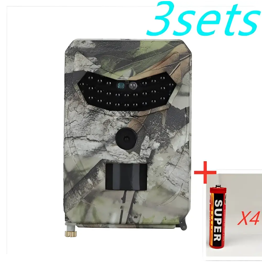 Camouflage-patterned waterproof 1080p trail camera with night vision featuring a rugged rectangular design for wildlife monitoring