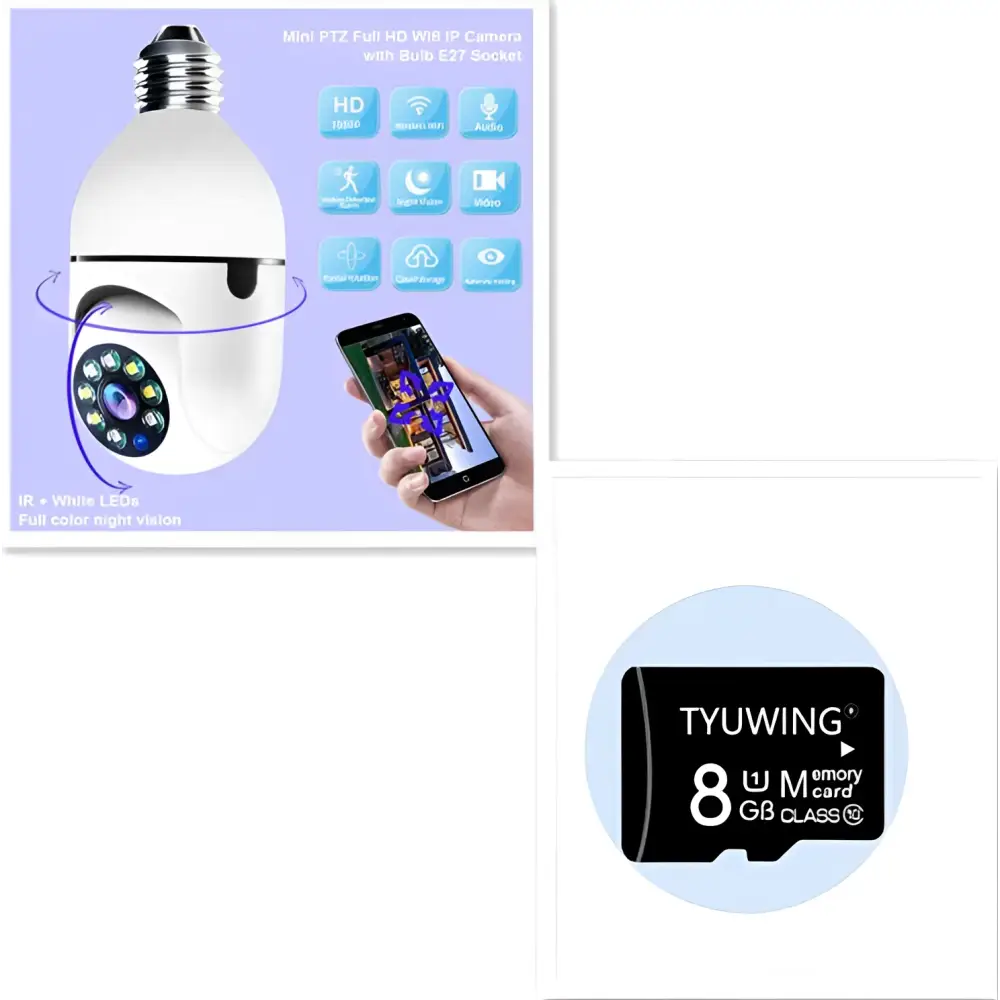 White bulb camera with e27 socket wifi camera 1080p featuring full color night vision and integrated led lights