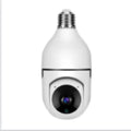 White bulb camera with black lens housing and screw base featuring wifi camera 1080p and full color night vision