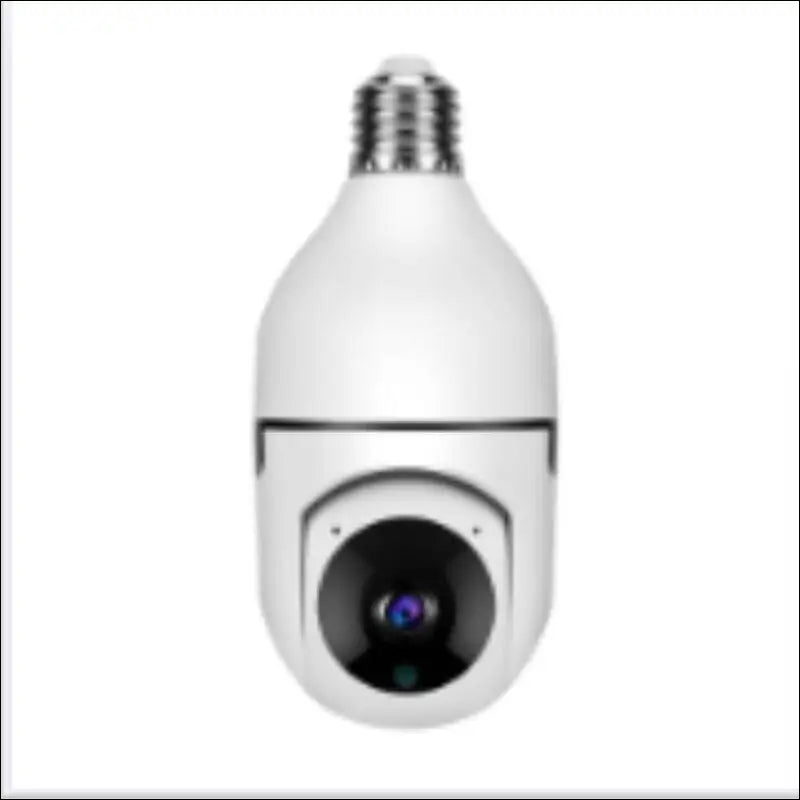 White bulb camera with black lens housing and screw base featuring wifi camera 1080p and full color night vision