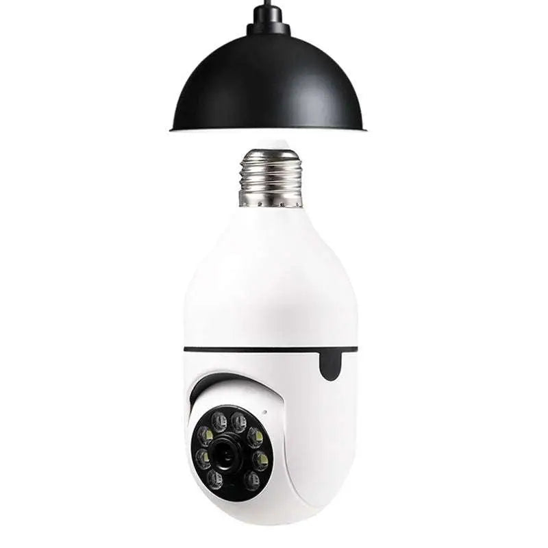 White bulb camera with black dome light fixture featuring wifi camera 1080p and full color night vision