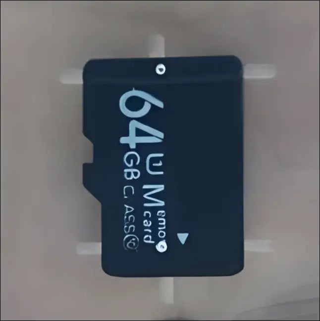 A black 64gb microsd card for storage in a wifi camera 1080p bulb camera with full color night vision
