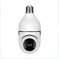 White bulb camera with screw-threaded base and black lens featuring wifi camera 1080p and color night vision