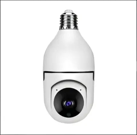 White bulb camera with screw-threaded base and black lens featuring wifi camera 1080p and color night vision