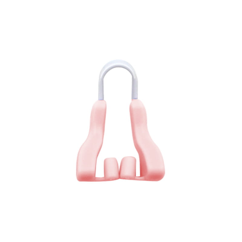 Pink silicone nose reshaping clip with a white metal arch designed for effective silicone nose shaping.