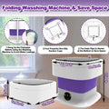 Purple and white folding 10l portable washing machine with ribbed exterior design for baby clothes cleaning
