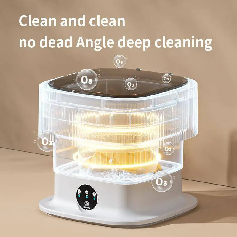 White and purple 10l portable washing machine for baby clothes with ribbed texture digital control panel and detachable basket