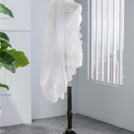 Short Veil Soft Mesh Sequined Lace White Ivory - Royalessencelux