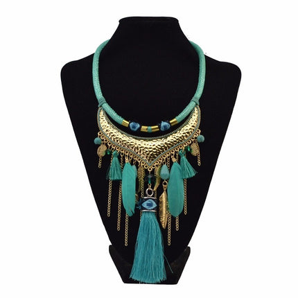 Original jewelry feather leaf tassel necklace - Royalessencelux