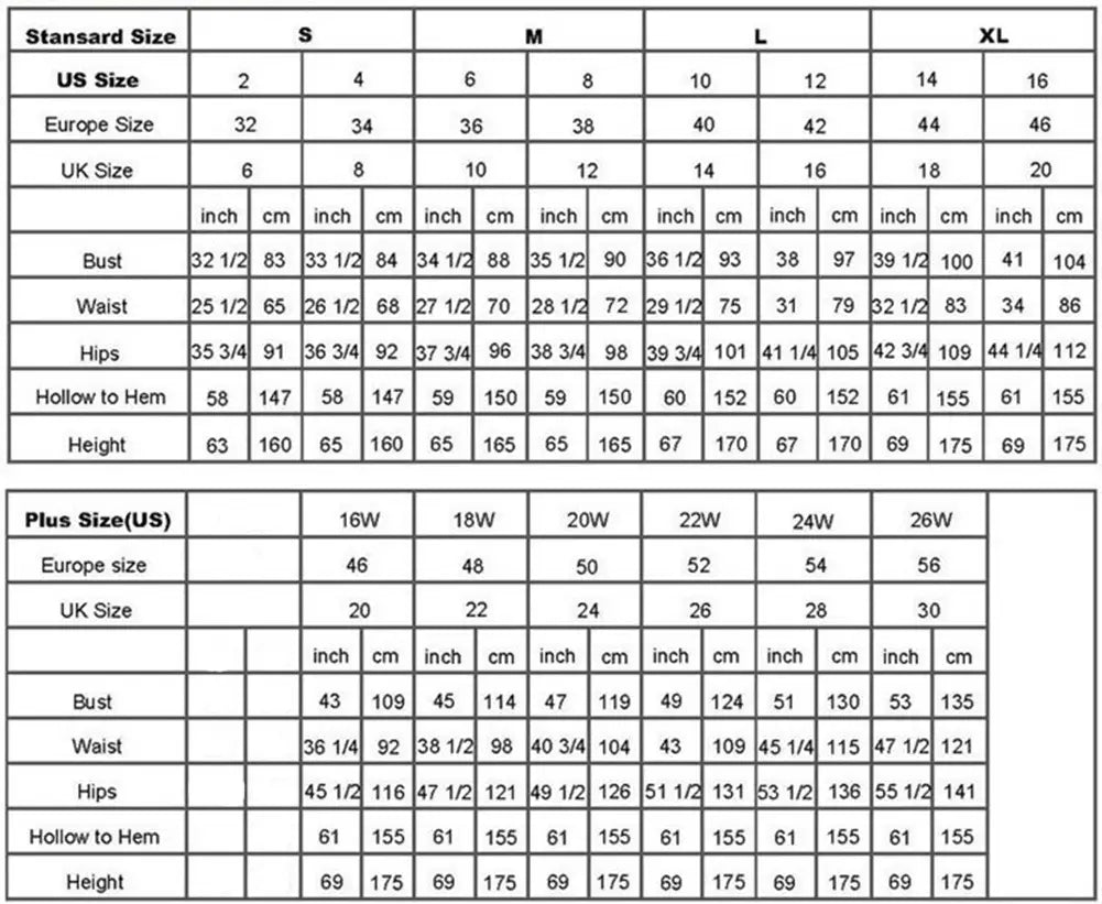 This detailed size conversion chart for the red satin temperament long dress displays measurements in inches and centimeters across US Europe and UK sizing standards for a versatile casual temperament look.